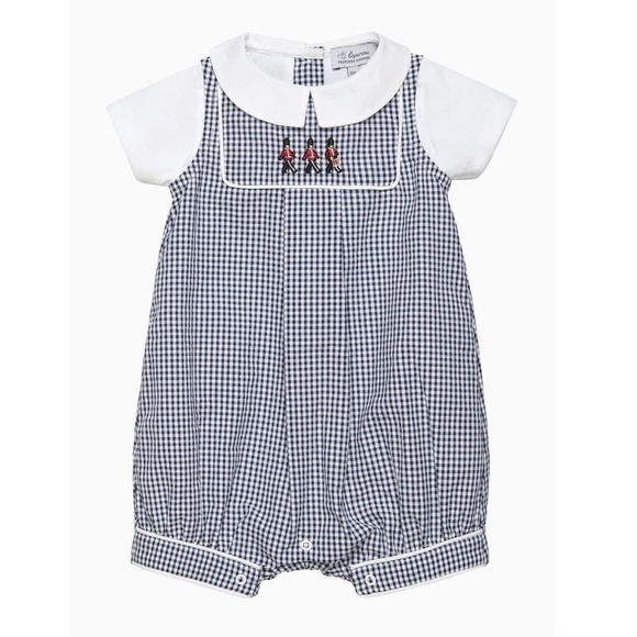 Trotters London Blue Gingham Jasper Guardsman Romper 1-3M NWT - Picture 1 of 7